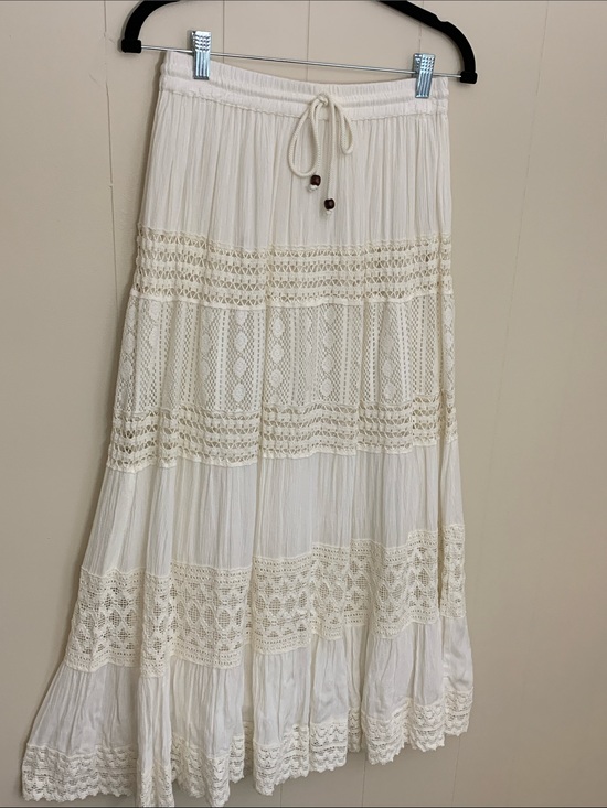 Magic Dresses & Skirts - Magic Cream Crochet Lace Tiered Maxi Skirt